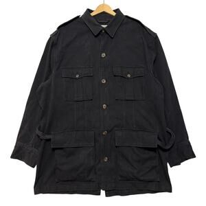 VTG 80's Banana Republic Cargo Pockets Utility Safari Trench Coat Black L